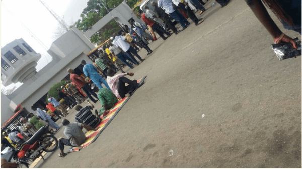 NASU Members Block School Gate With Their Sleeping Mats